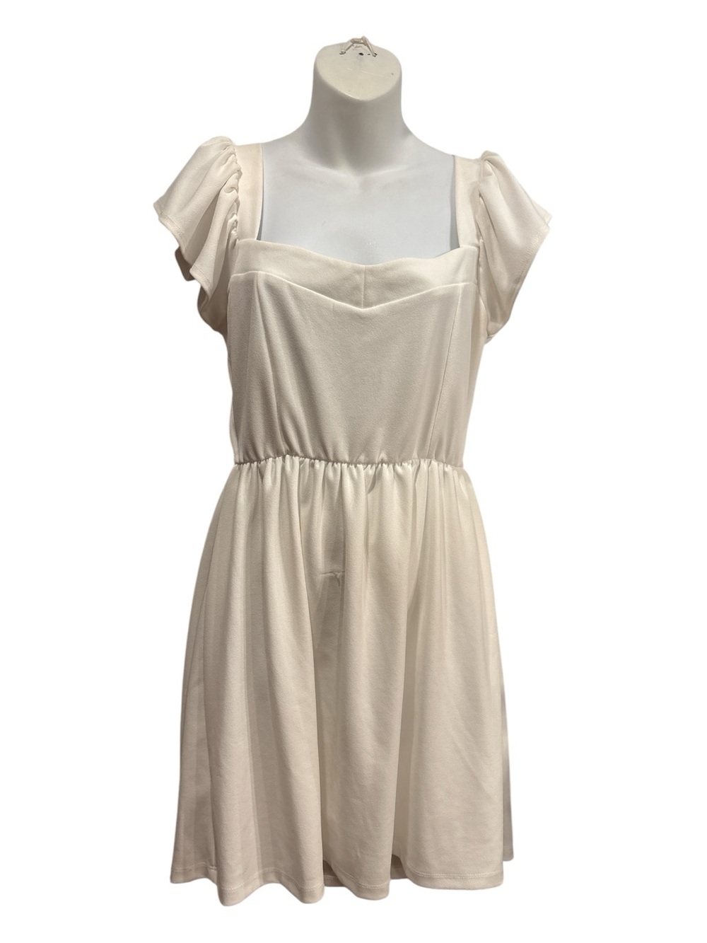 Altar'd StateWhite Square Neck Short Dress with flutter cap sleeves Size large